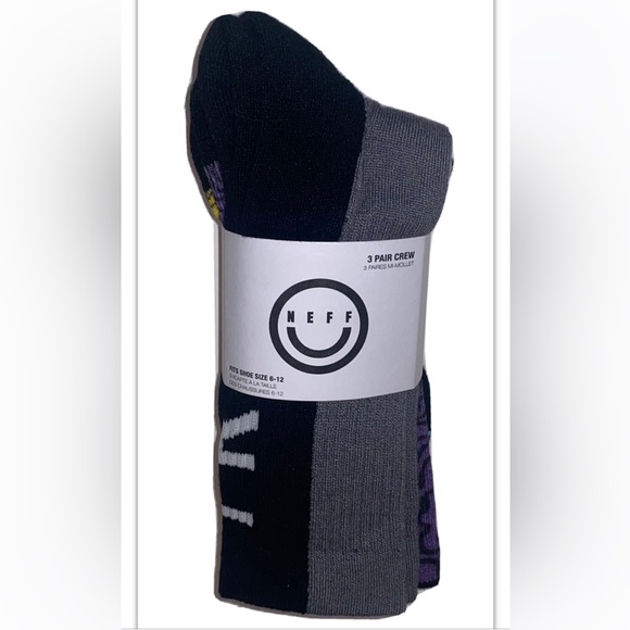 Neff Crew Socks 3 Pair Men 6-12 Multicolor w Don’t Trip & Logo Skate BMX Ride - Picture 1 of 12